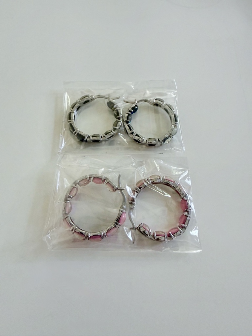 Pink & Grey Opal Resin with  Silver Tone Hoop Earrings Stainless Steel